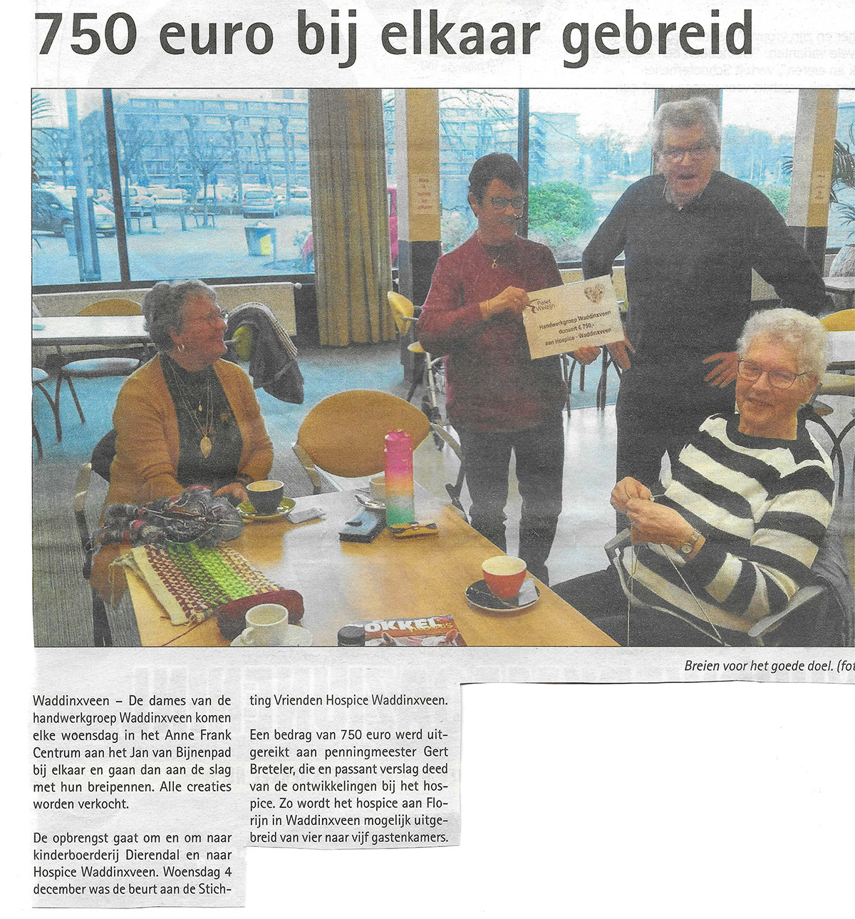 Document 750 Euro bij elkaar gebreid